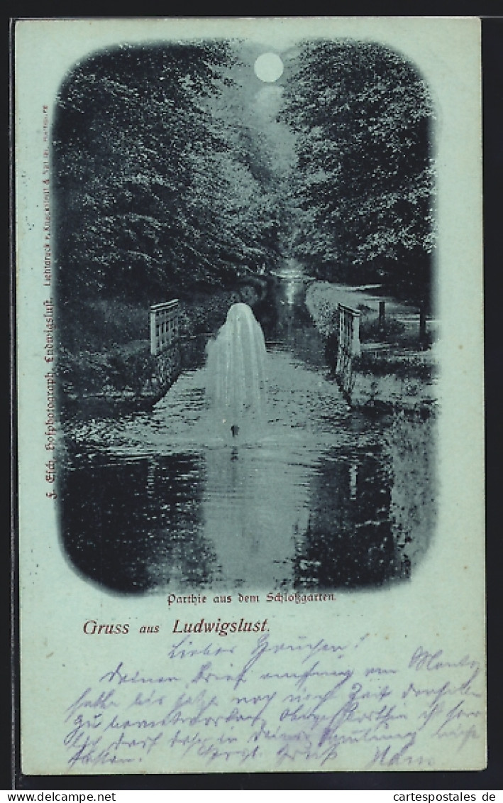 Mondschein-AK Ludwigslust / Meckl., Parthie Aus Dem Schlossgarten  - Ludwigslust