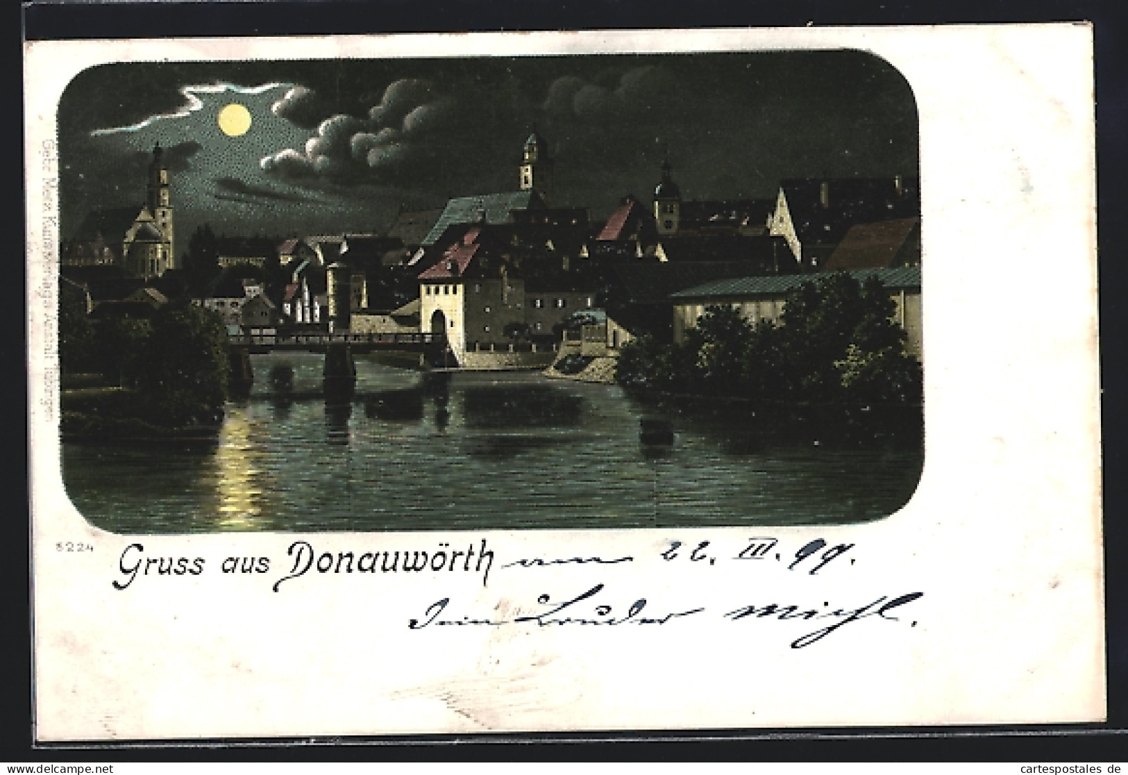 Lithographie Donauwörth, Ortsansicht Vom Wasser Aus  - Donauwörth