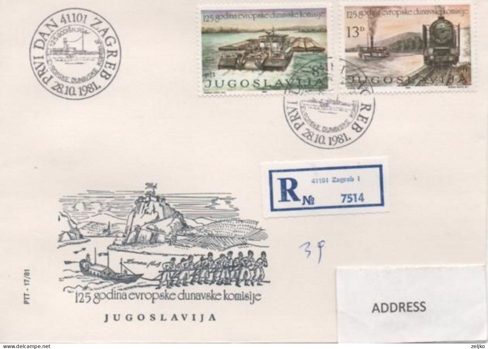 Yugoslavia 1981, Danube Conference, Train, Ship, Registered FDC, Cancel ZAGREB, Michel 1903 - 1904 - Brieven En Documenten