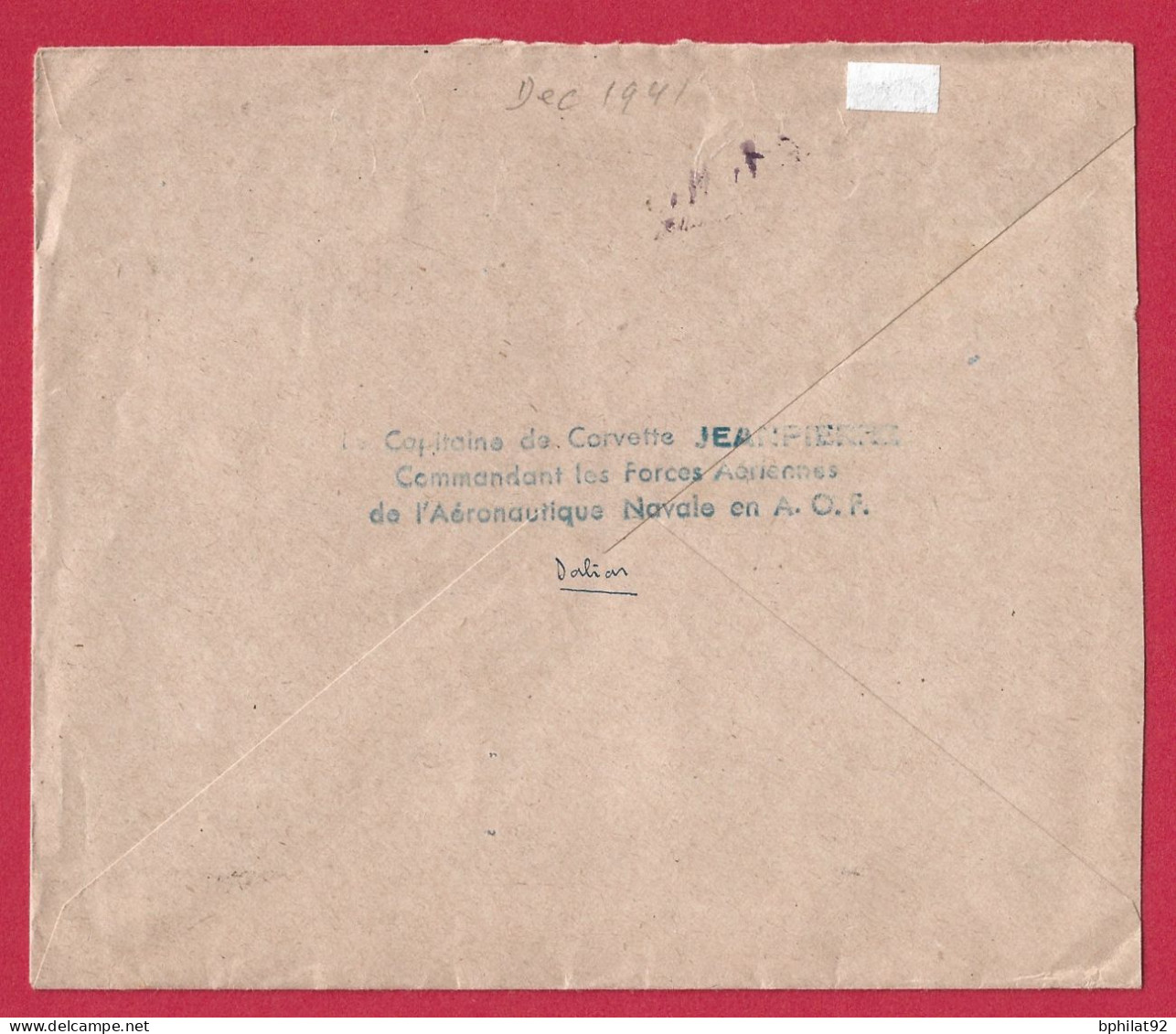 !!! SÉNÉGAL, LETTRE FM PAR AVION DE DAKAR POUR LA FRANCE DE 1941, CACHET DE LA MARINE FRANÇAISE EN AOF, SERVICE À LA MER - Lettres & Documents