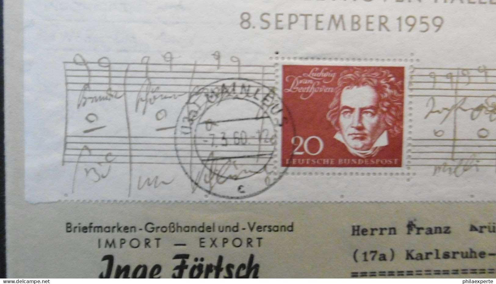 Bund Mi. 317 Mit Blockoberteil Brief Maitens 7.3.1960 Nach Karlsruhe-dekorativ-Mi. 75.-€ - Brieven En Documenten