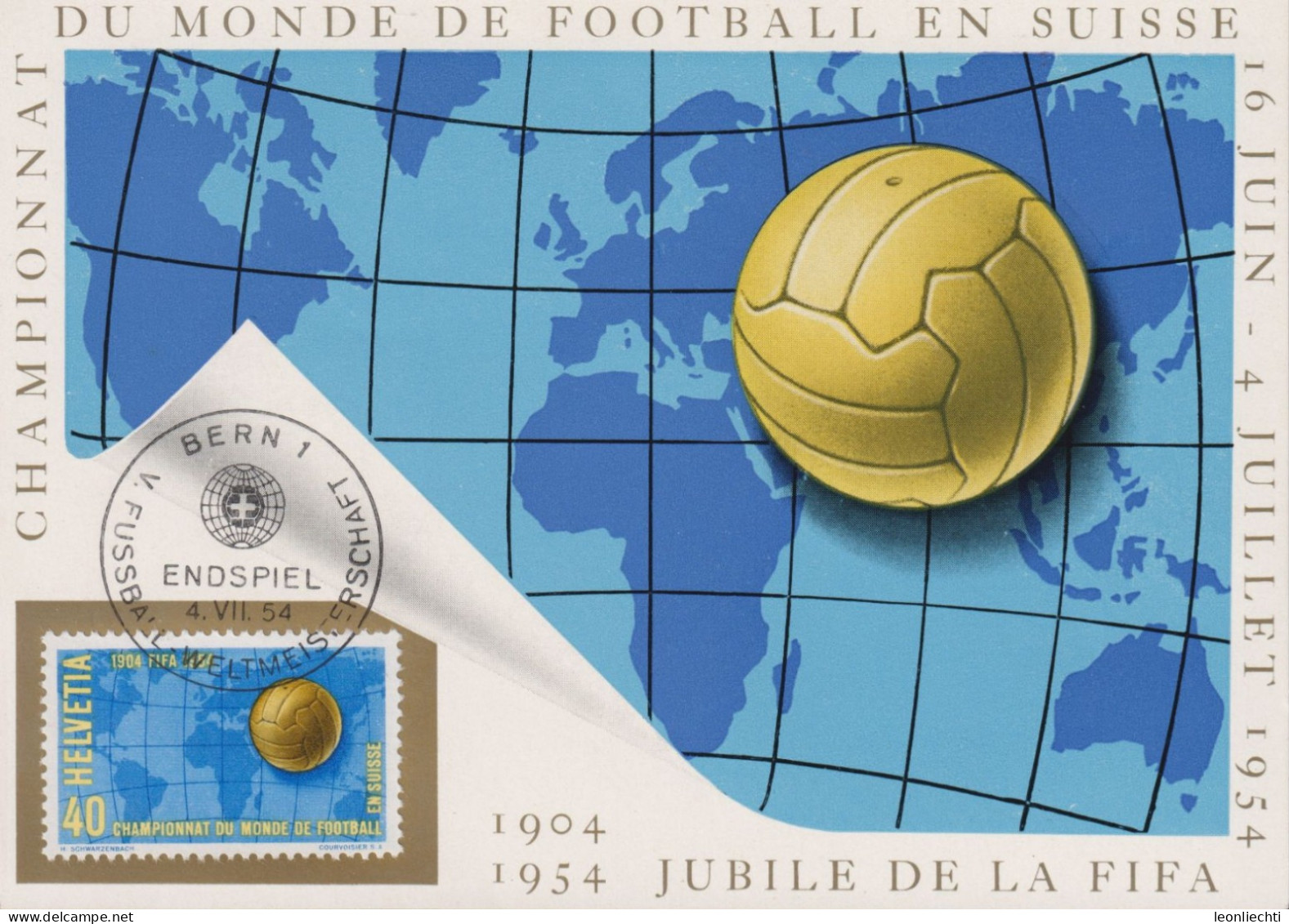 1954 Schweiz, MK 2, Endspiel Zum:CH 319, Mi:CH 596, Fussball - Weltmeisterschaft Bern - Cartoline Maximum