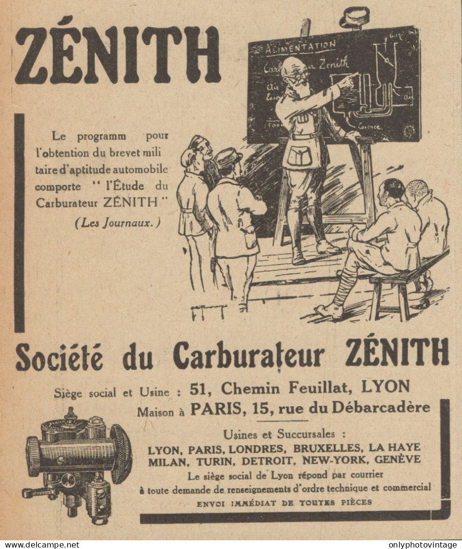 Société Du Carburateur ZENITH - Lyon - Pubblicità D'epoca - 1917 Old Ad - Werbung