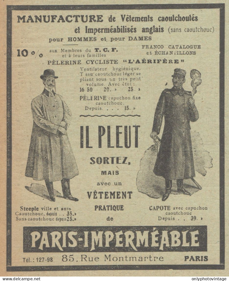 Vetements Pratique De PARIS IMPERMEABLE -  Pubblicità D'epoca - 1910 Ad - Pubblicitari