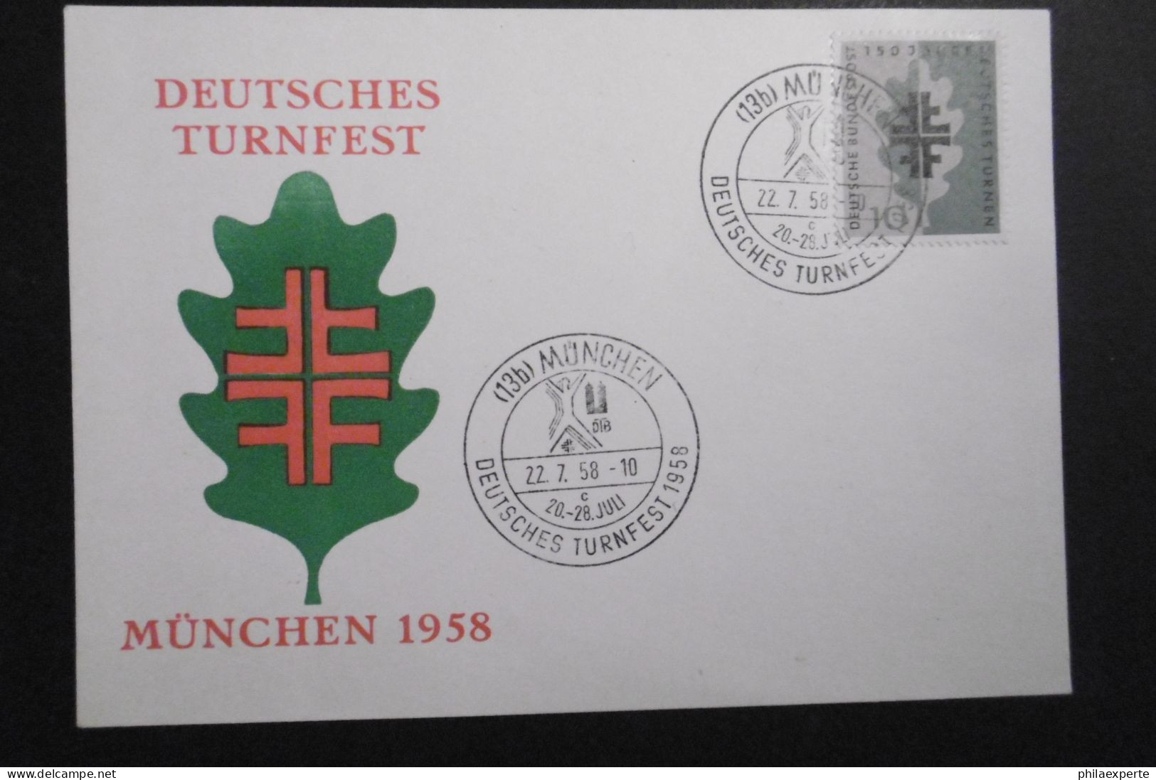 Bund Mi. 292 Sonderkarte Turnfest München 22.7.1958 Nach Murnau - Lettres & Documents