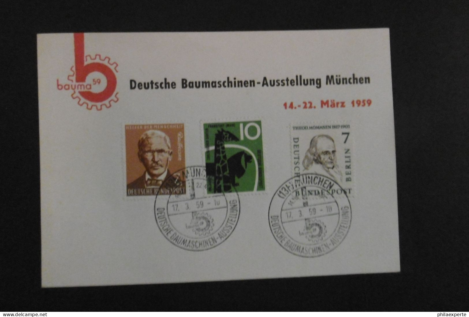 Bund Mi. 297+288 Mit Berlin Mi. 163 Sonderkarte SST München BAUMA 17.5.1959 - Briefe U. Dokumente