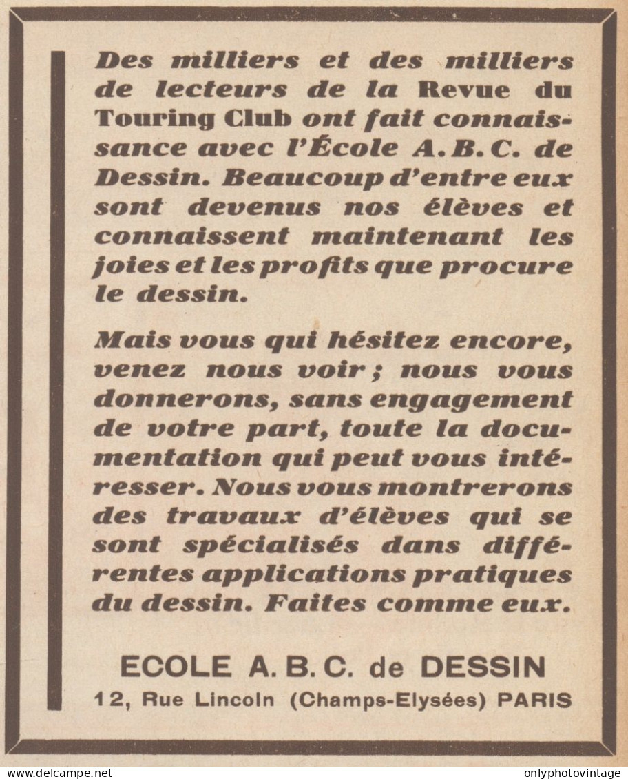 Ecole A.B.C. De Dessin - Paris - Pubblicità D'epoca - 1931 Old Advertising - Publicités