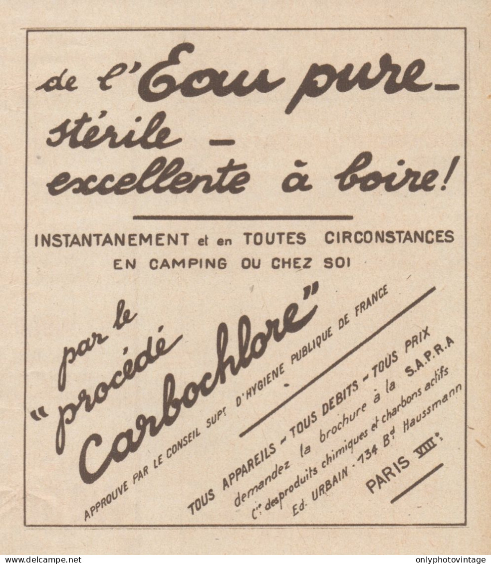 Procédé CARBOCHLORE - Eau Pure - Pubblicità D'epoca - 1931 Old Advertising - Publicités