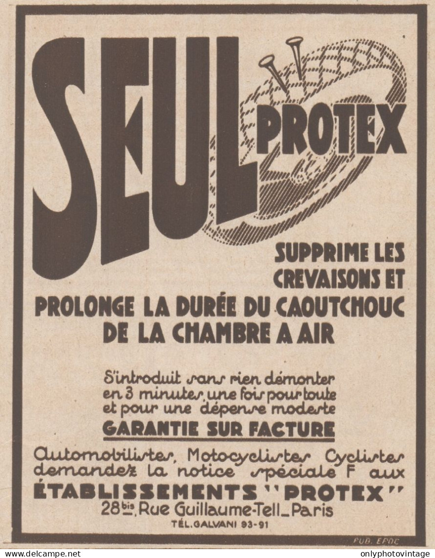 PROTEX Prolonge La Chambre A Air - Pubblicità D'epoca - 1931 Old Advert - Publicités