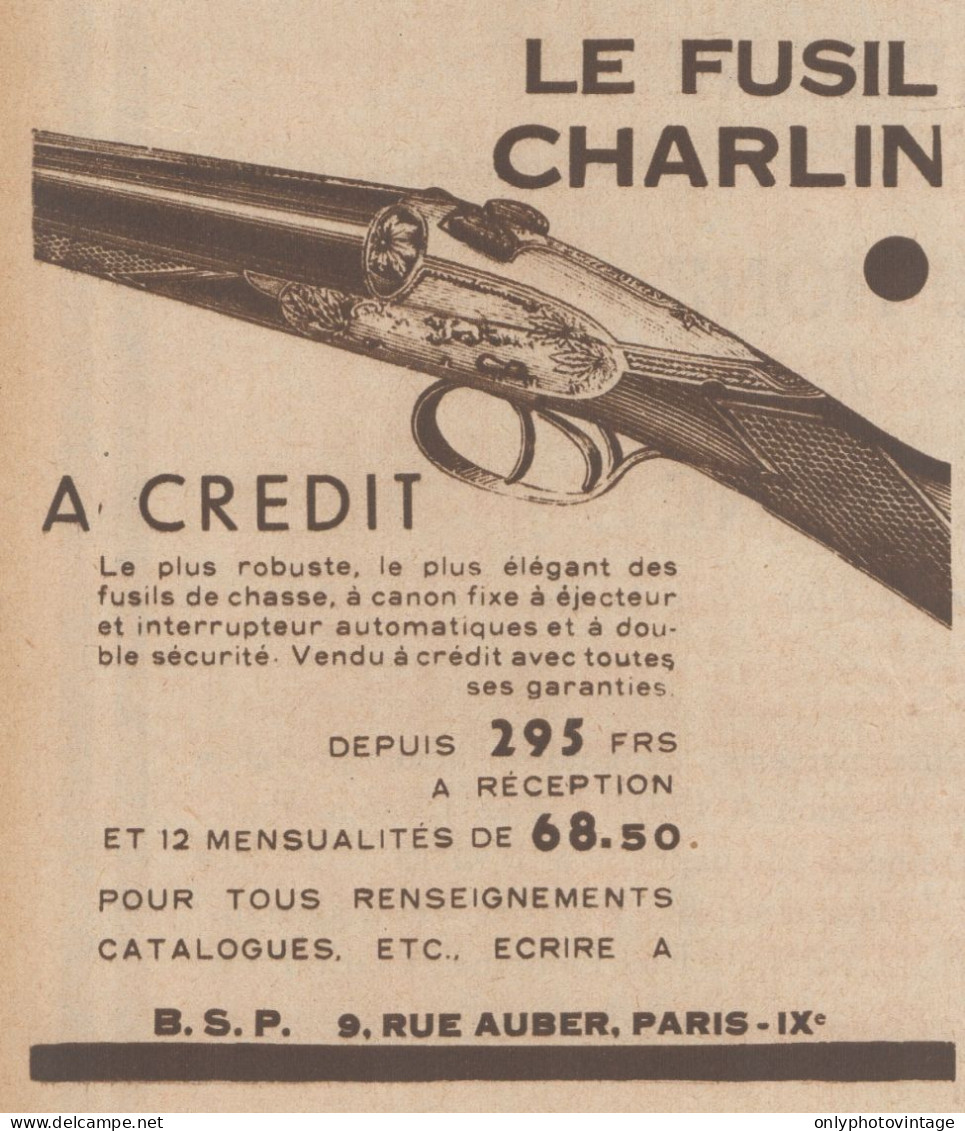 Fusil CHARLIN - Pubblicità D'epoca - 1931 Old Advertising - Publicités