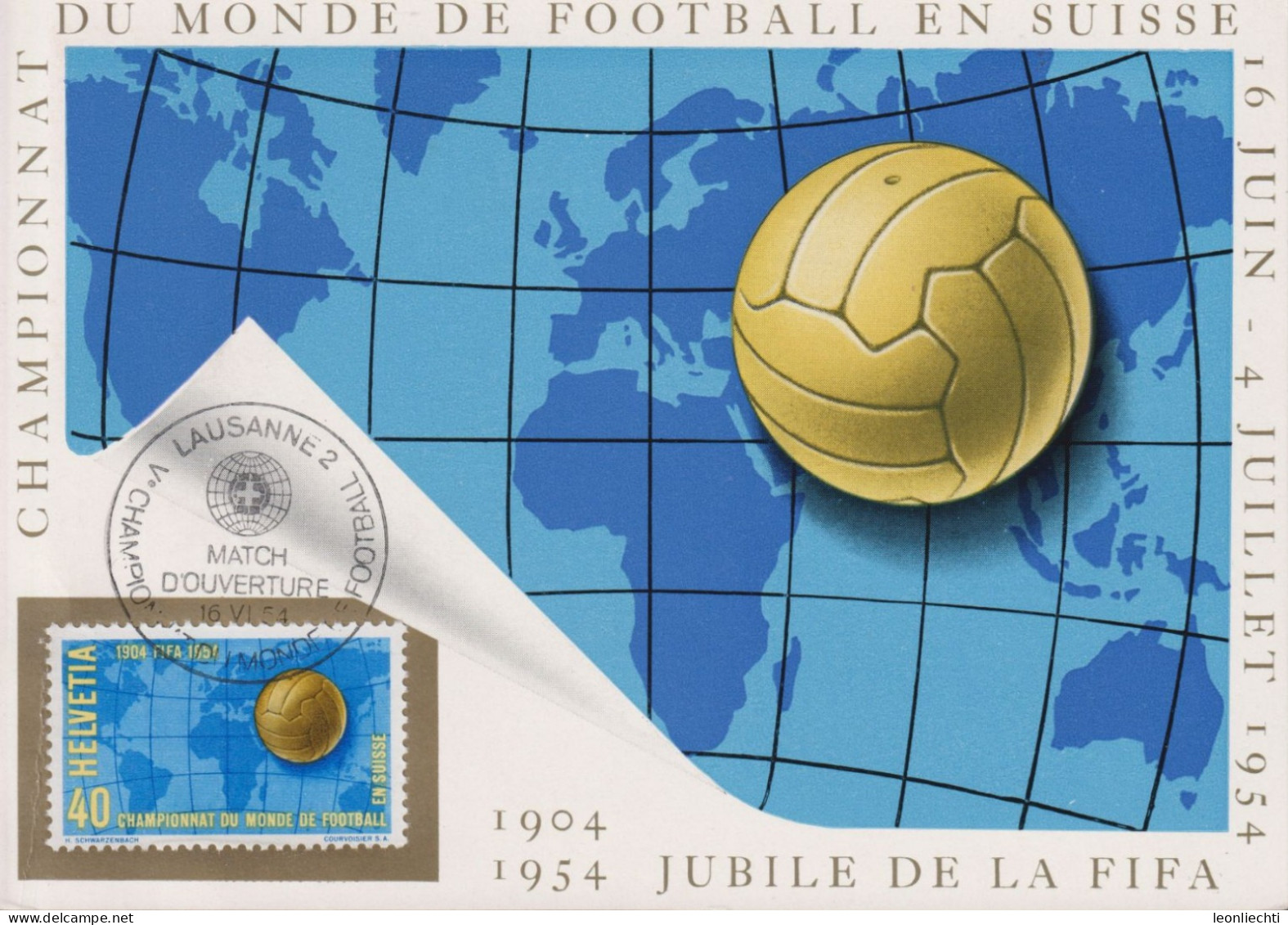 1954 Schweiz, MK 1, MATCH D'OUVERTURE Zum:CH 319+318, Mi:CH 596+595, CHAMPINNAT DU MONDE DE FOOTBALL - Maximum Cards