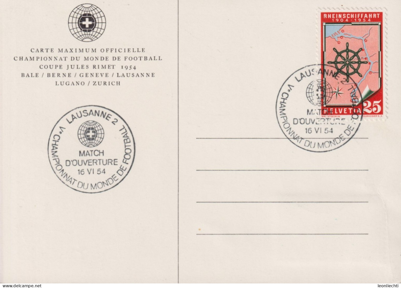 1954 Schweiz, MK 1, MATCH D'OUVERTURE Zum:CH 319+318, Mi:CH 596+595, CHAMPINNAT DU MONDE DE FOOTBALL - Cartes-Maximum (CM)