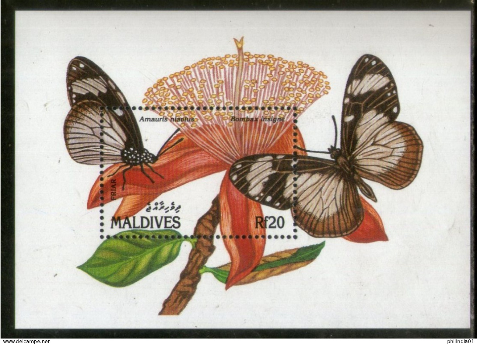 Maldives 1991 Friar Butterflies & Flowers Moth Insect Sc 1572 M/s MNH # 12756 - Papillons