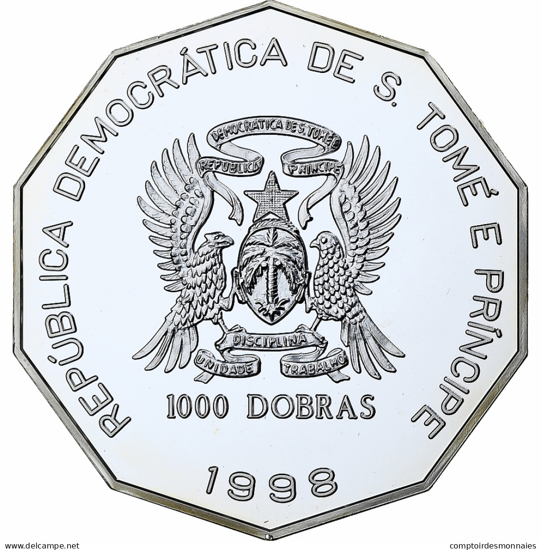 Sao Tomé-et-Principe, 1000 Dobras, World Cup France 1998, 1998, BE, Argent, FDC - Sao Tome And Principe