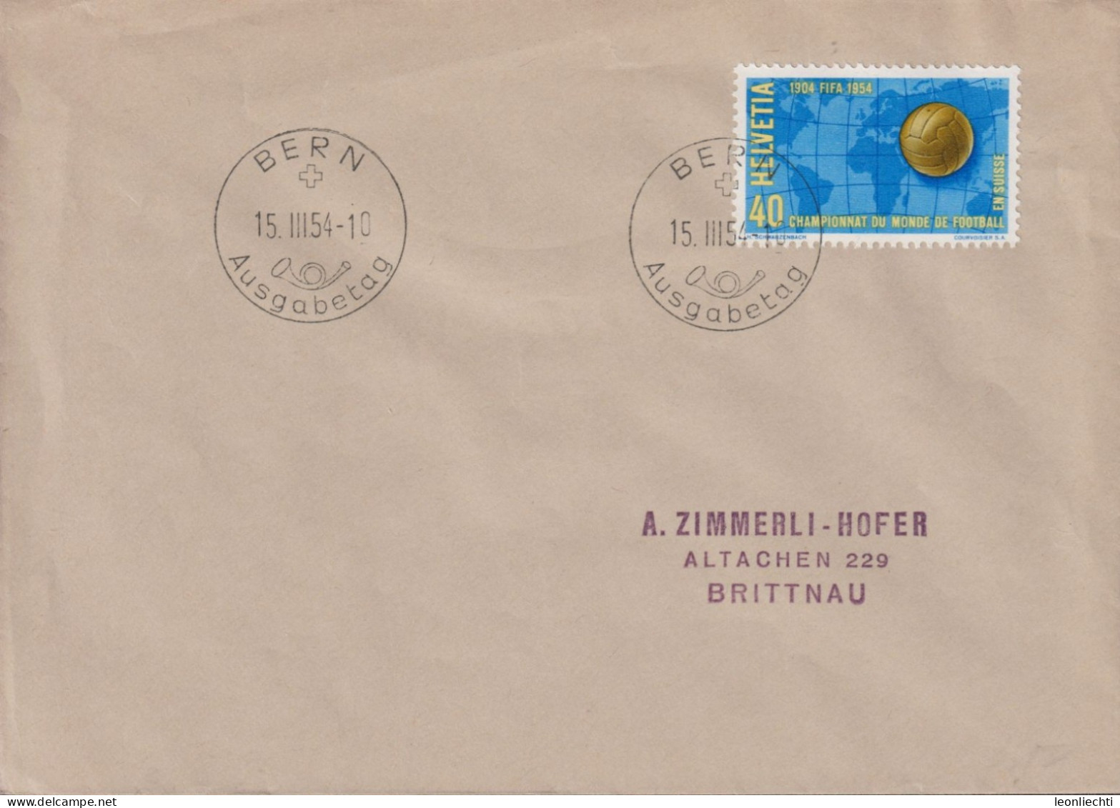 1954 Schweiz, ET Zum:CH 319, Mi:CH 596, Fussball-Weltmeisterschaft Bern - Maximumkaarten