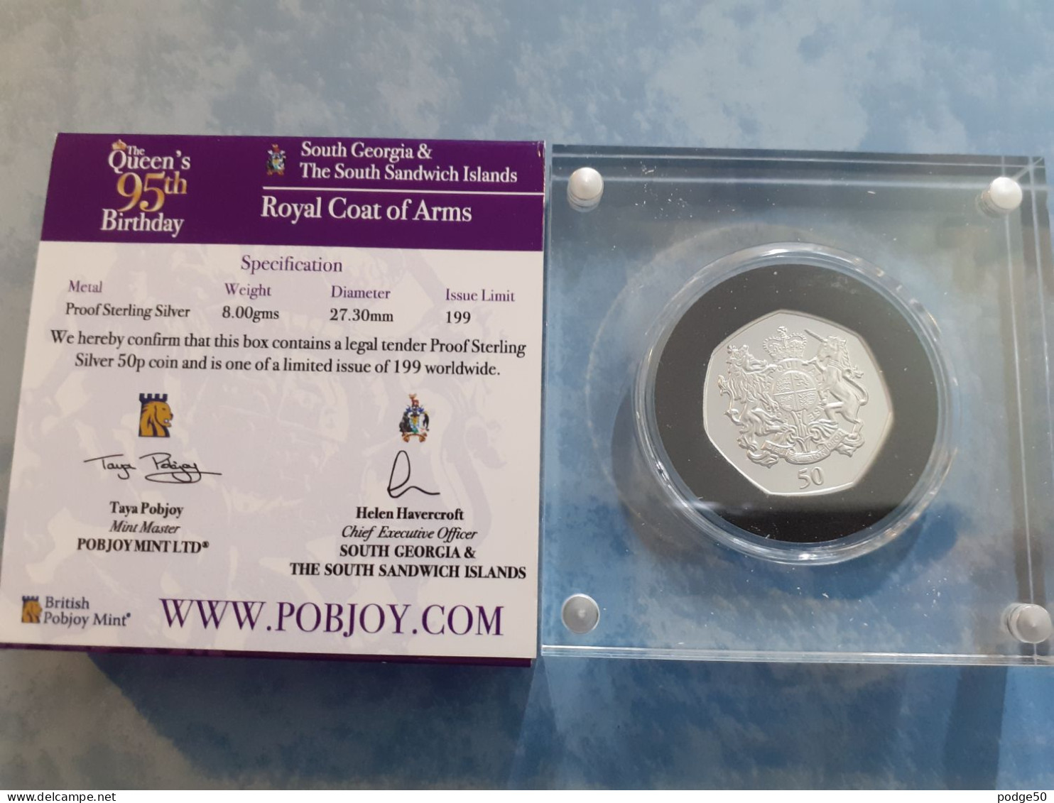 2021 SOUTH GEORGIA & SOUTH SANDWICH  ISLANDS SILVERN PROOF ROYAL COAT OF ARMS 50p ONLY 199 ISSUED WORLDWIDE - Falkland