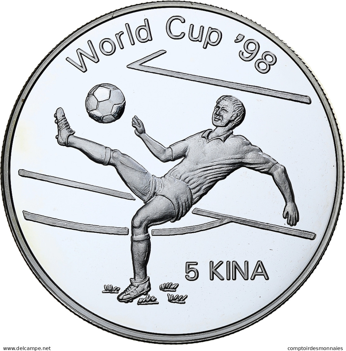 Papouasie-Nouvelle-Guinée, 5 Kina, World Cup France 1998, 1997, BE, Argent, FDC - Papua-Neuguinea