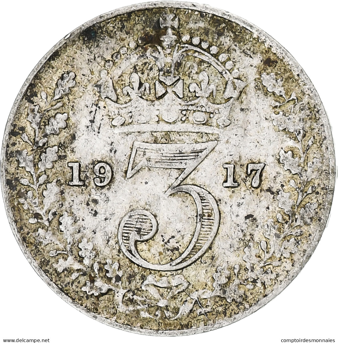 Royaume-Uni, George V, 3 Pence, 1917, Londres, Argent, TTB, Spink:4015 - F. 3 Pence