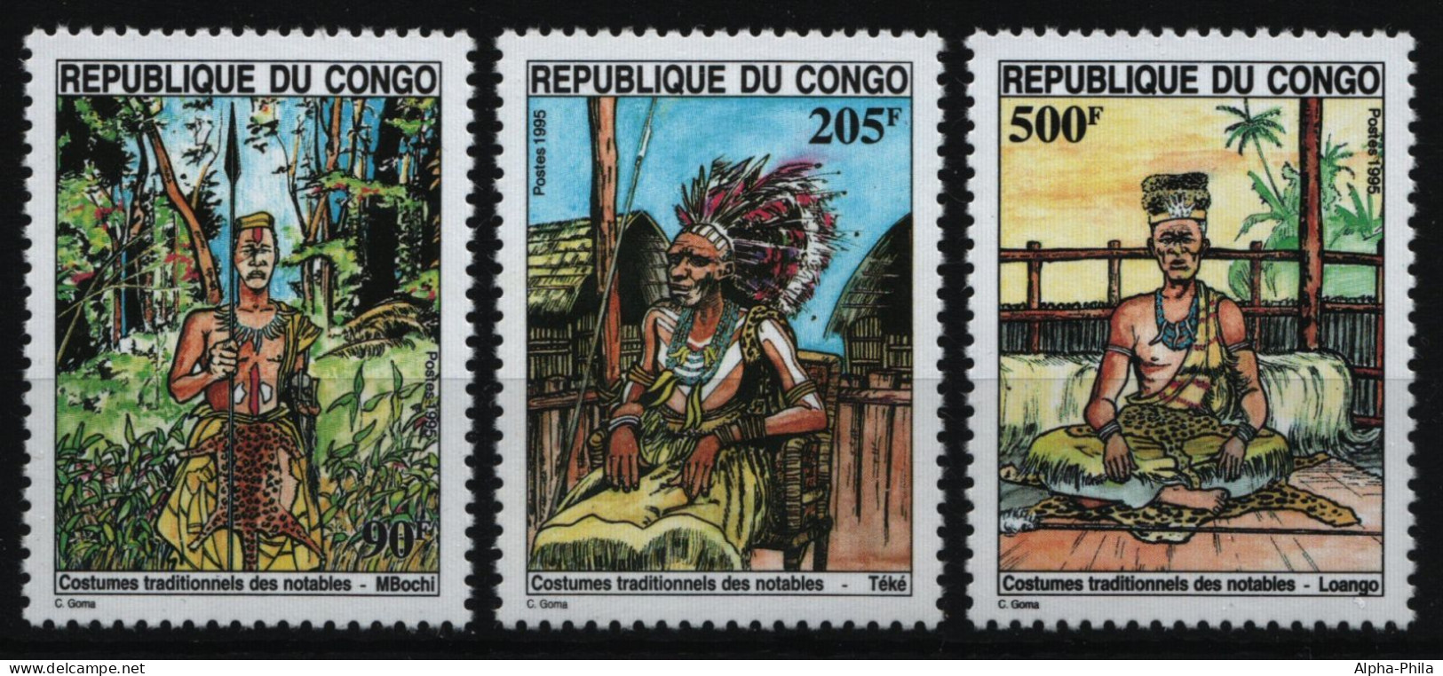 Kongo-Brazzaville 1995 - Mi-Nr. 1434-1436 ** - MNH - Trachten / Costumes - Nuovi
