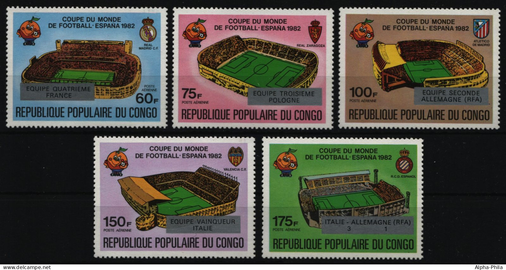 Kongo-Brazzaville 1982 - Mi-Nr. 883-887 ** - MNH - Fußball / Soccer - Mint/hinged