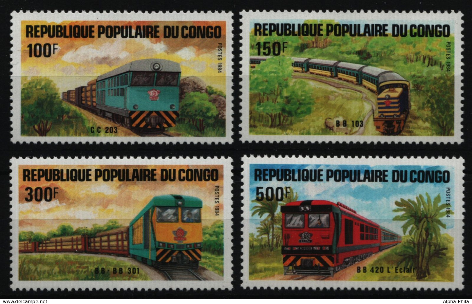 Kongo-Brazzaville 1984 - Mi-Nr. 963-966 ** - MNH - Eisenbahn / Trains - Nuovi