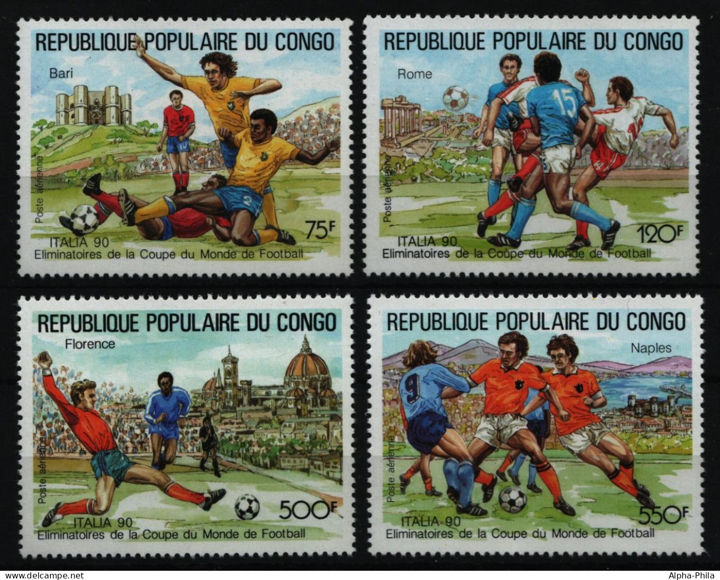 Kongo-Brazzaville 1989 - Mi-Nr. 1144-1147 ** - MNH - Fußball / Soccer - Mint/hinged