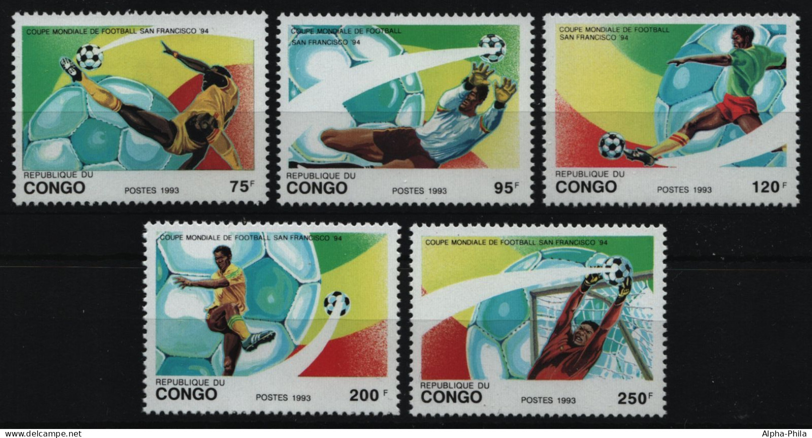 Kongo-Brazzaville 1993 - Mi-Nr. 1357-1361 ** - MNH - Fußball / Soccer - Mint/hinged