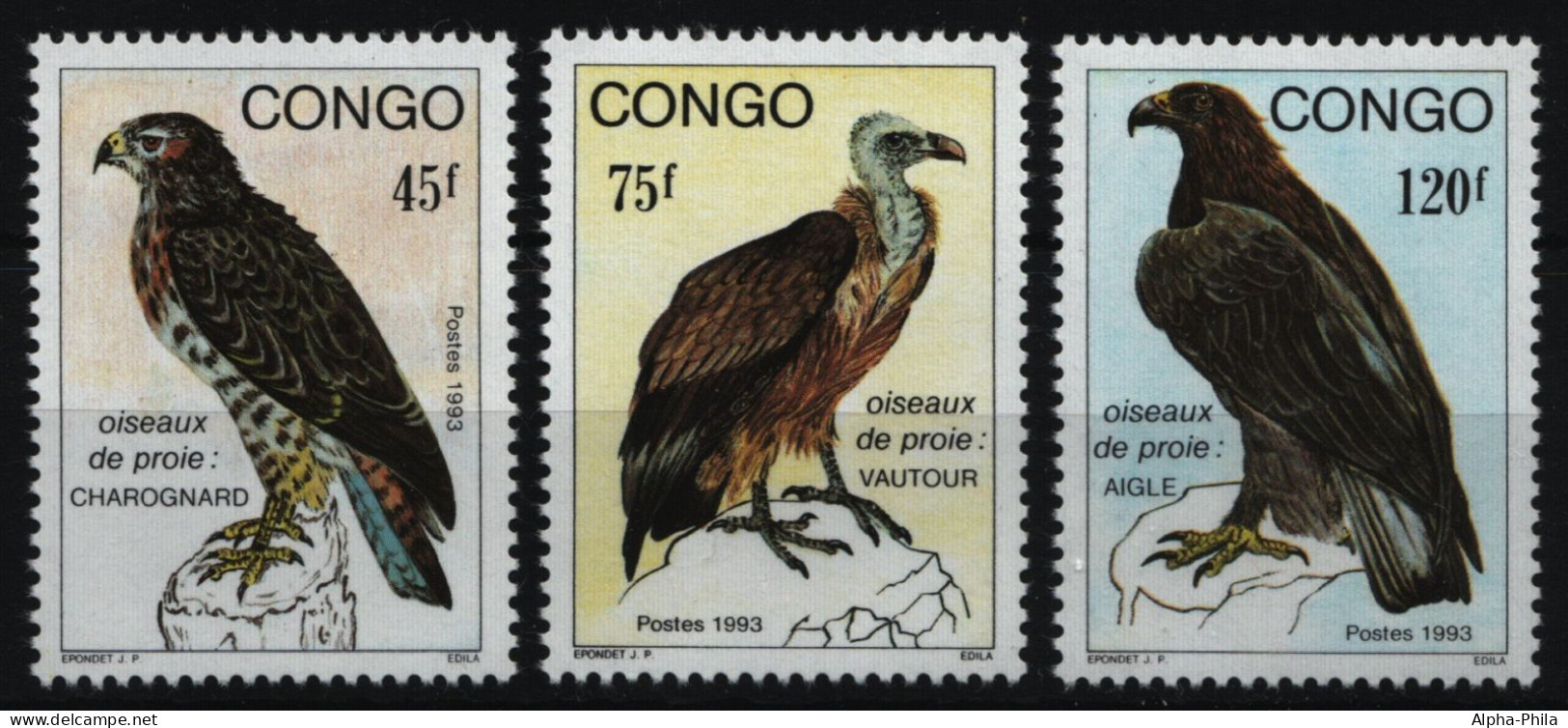 Kongo-Brazzaville 1993 - Mi-Nr. 1354-1356 ** - MNH - Vögel / Birds - Nuevas/fijasellos