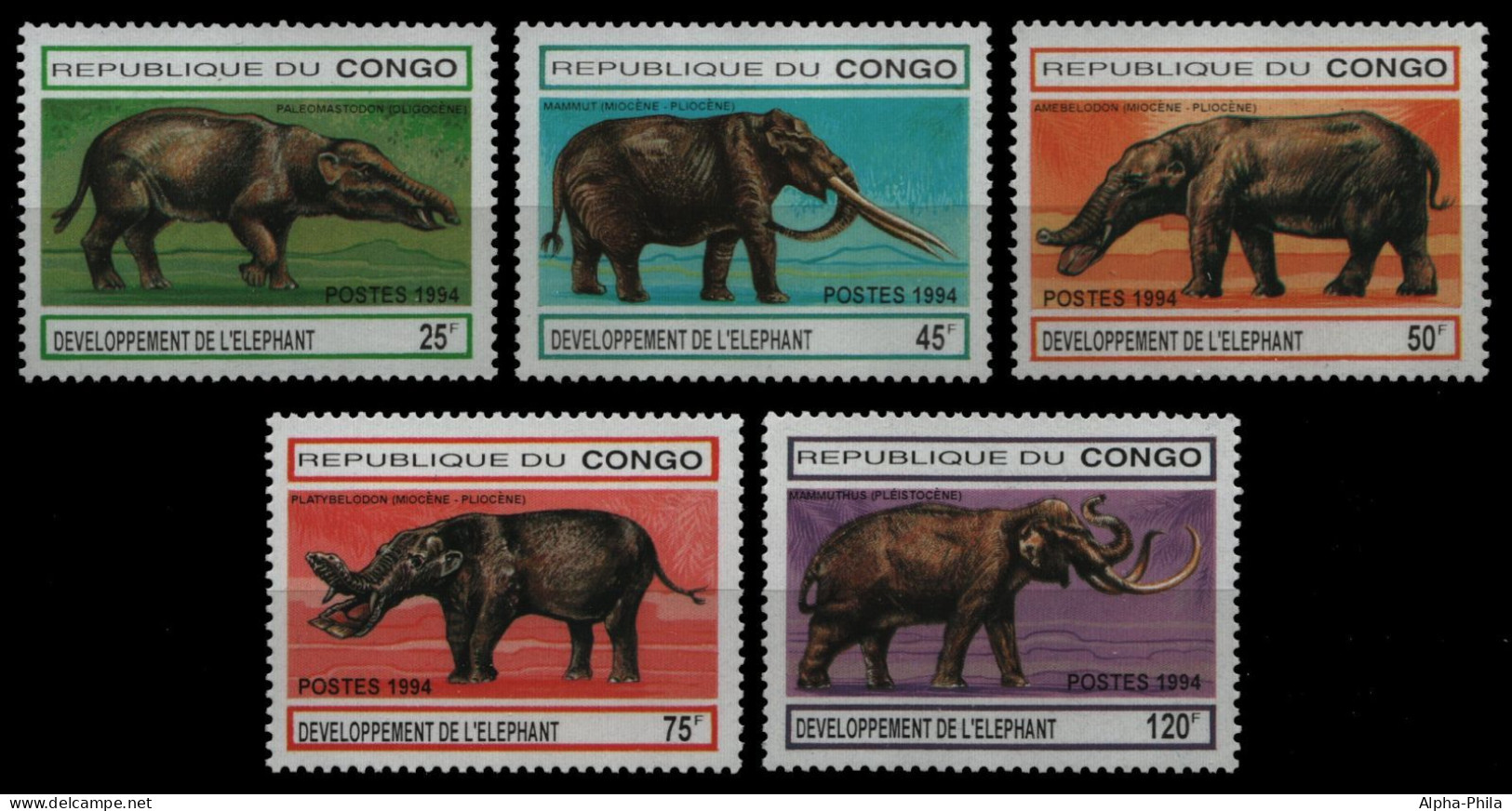 Kongo-Brazzaville 1994 - Mi-Nr. 1412-1416 ** - MNH - Prähistorische Tiere - Ungebraucht