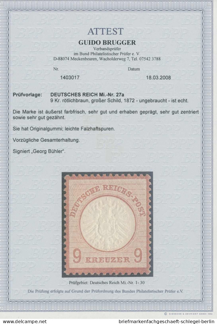 Deutsches Reich, 1872 Grosser Brustschild, 1872, 27 A, Ungebraucht - Otros & Sin Clasificación