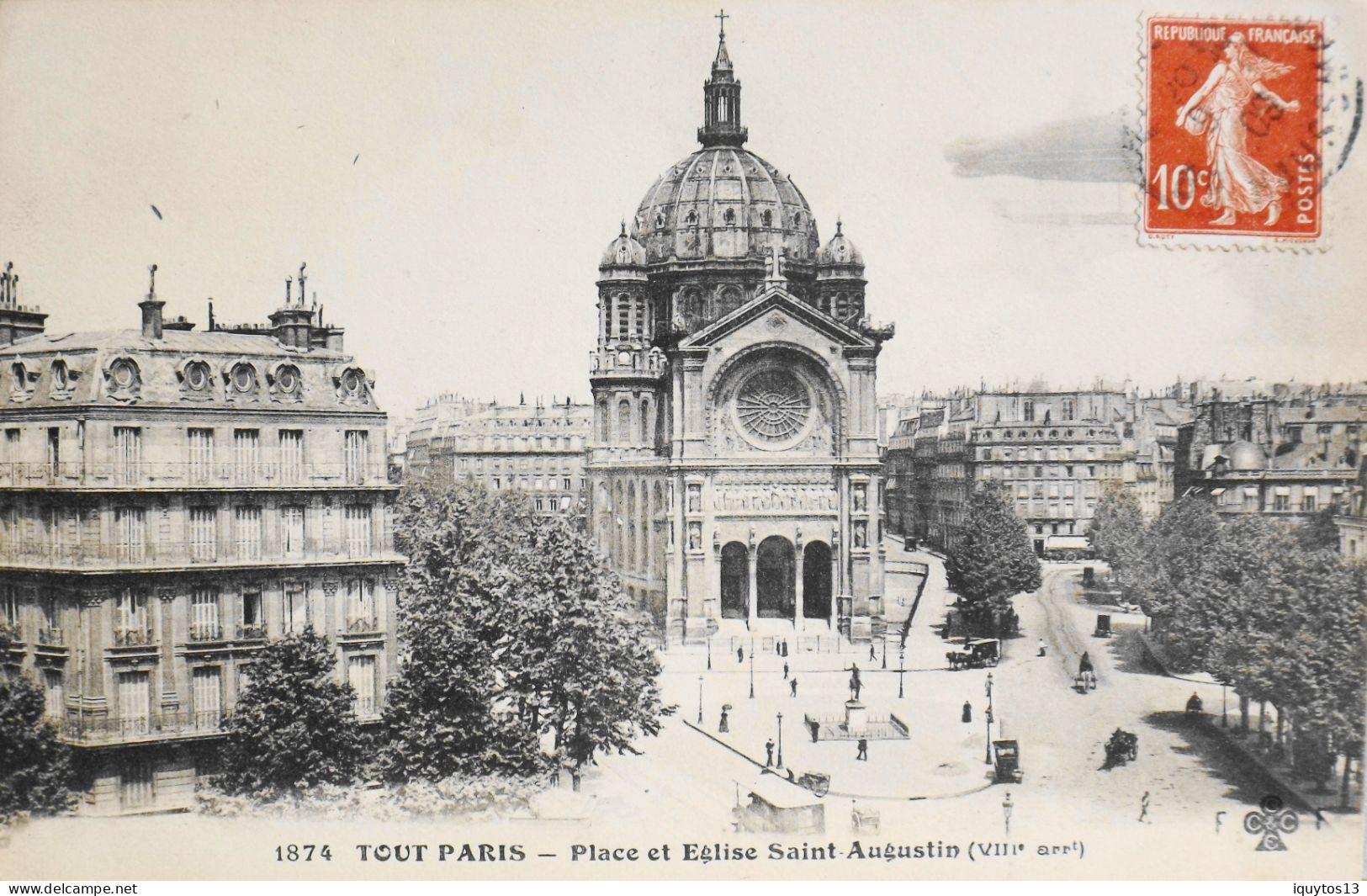 CPA. [75] > TOUT PARIS > N° 1874 - Place Et Eglise St-Augustin - (VIIIe Arrt.) - 1909 - Coll. F. Fleury - TBE - Paris (08)
