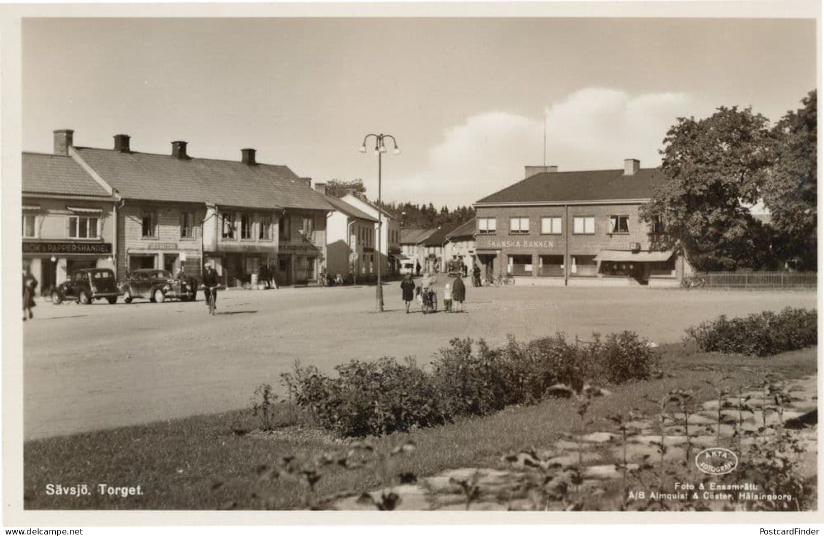 Savsjo Torget Sweden Skanska Banken Bicycles RPC Old Postcard - Suède