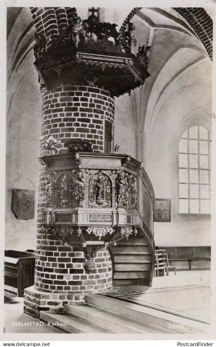 Halmstad Kyrkan Sweden Church Pulpit Real Photo Old Postcard - Suède