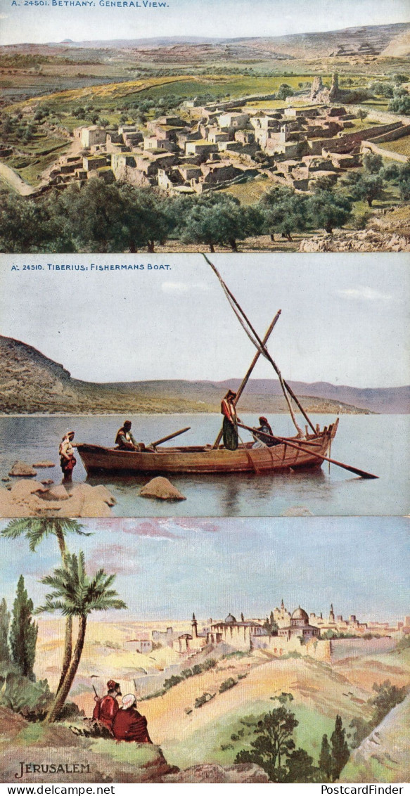 Tiberius Fishermans Boat Bethany Jerusalem 3x Old Postcard S - Israel