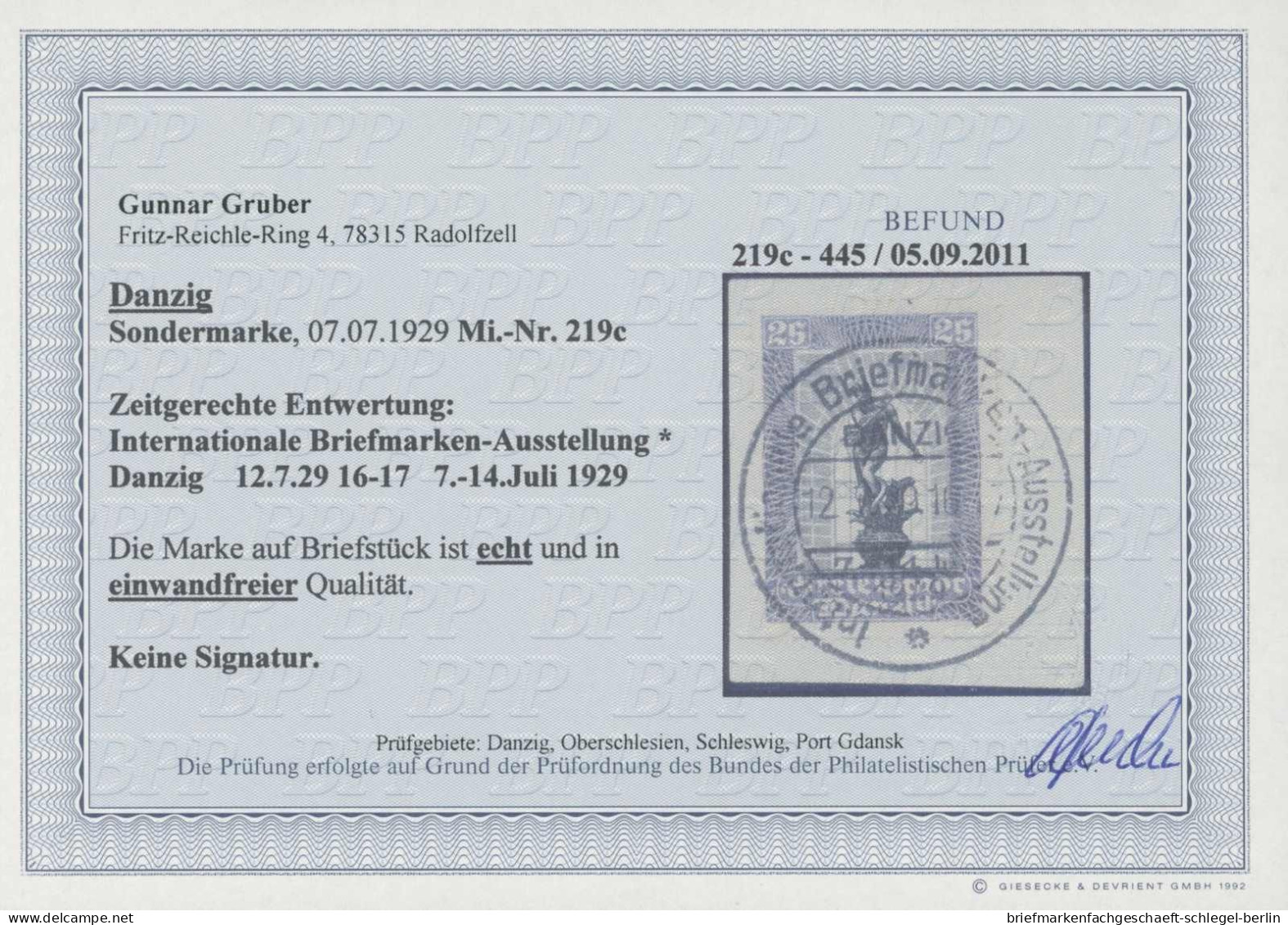 Danzig, 1929, 219 C, Briefstück - Used