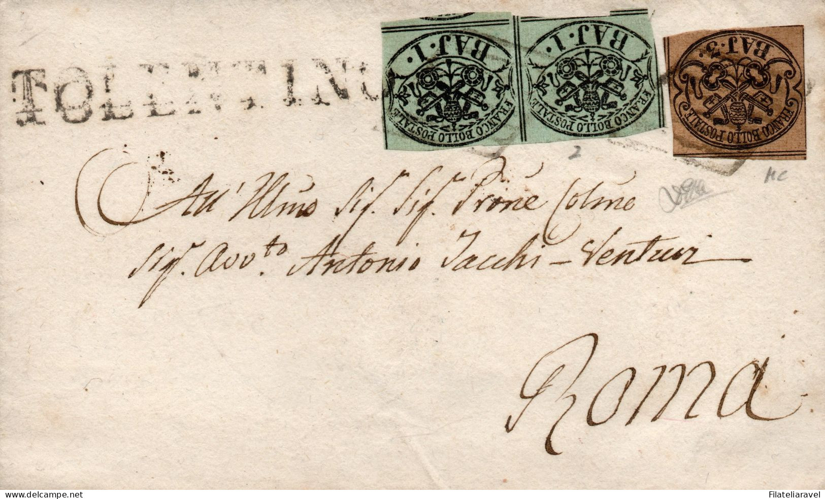 ASI -  1860 - STATO PONTIFICIO - Sovracoperta Di Lettera Spedita Da Tolentino,Catalogo Sassone N. 2+4c - Stato Pontificio