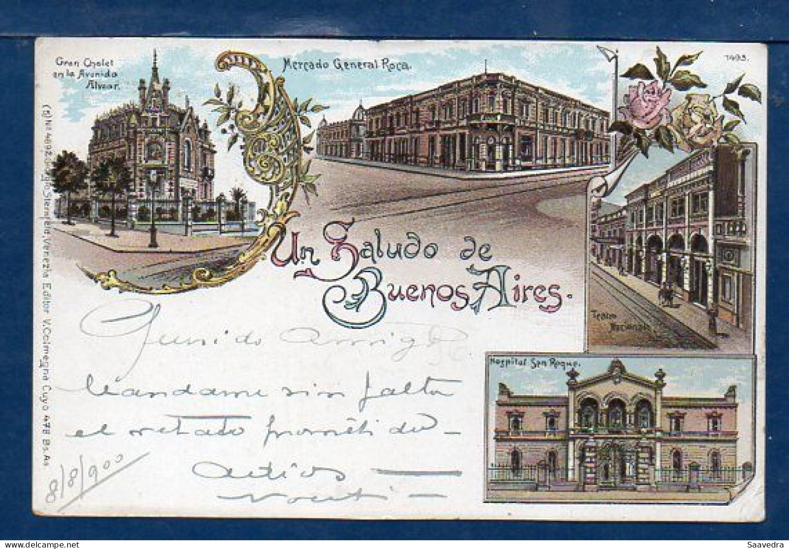 Argentina To Italy, "Gruss From Buenos Aires", 1899, Used Litho Postcard  (056) - Brieven En Documenten