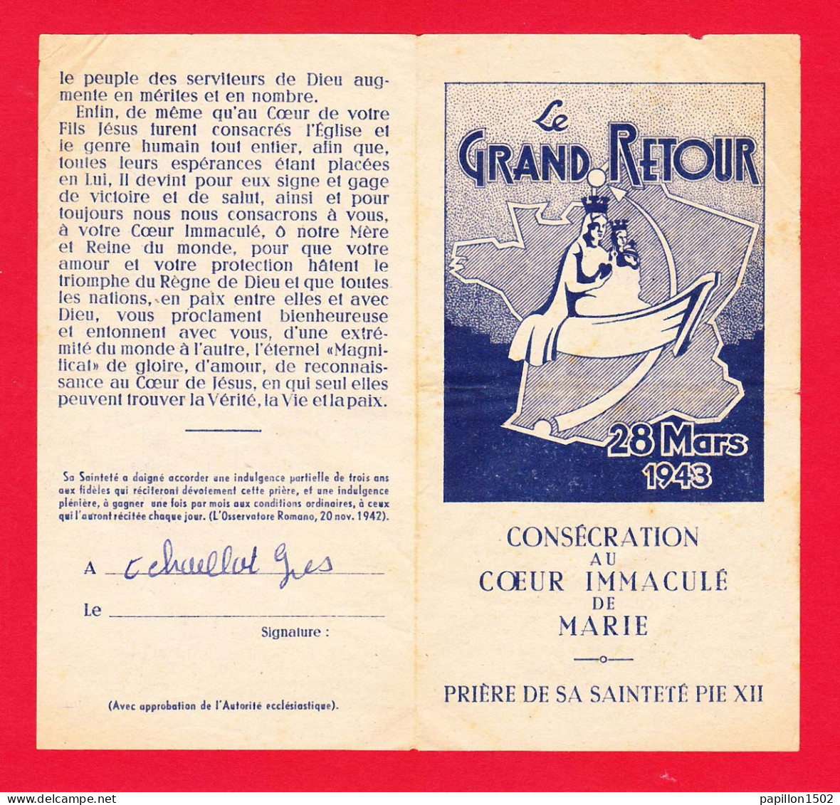 Religion-34P6 Le Grand Retour, 28 Mars 1943, Prière De Sa Sainteté PIE XII - Papi