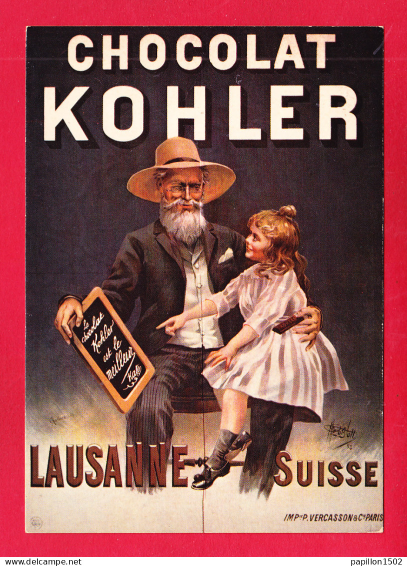 Pub-78P Chocolat KOHLER, Fillette Sur Les Genoux D'un Vieillard, Lausanne Suisse, BE - Publicité