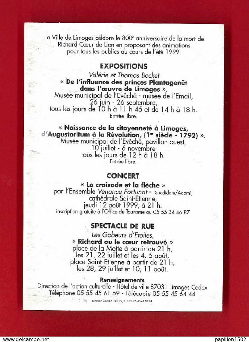 Pub-153PH5 Limoges, Célébration Du 800e Anniversaire De La Mort De RICHARD COEUR DE LION, BE - Publicité