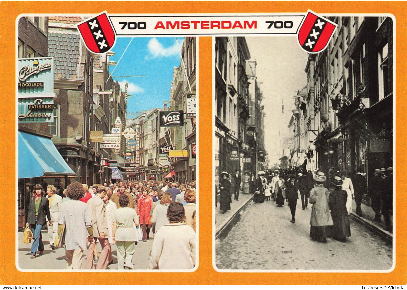 PAYS-BAS -  Amsterdam / Holland - Image à Gauche - Kalverstraat En 1975 - à Droite - Kalverstraat En 1908- Carte Postale - Amsterdam