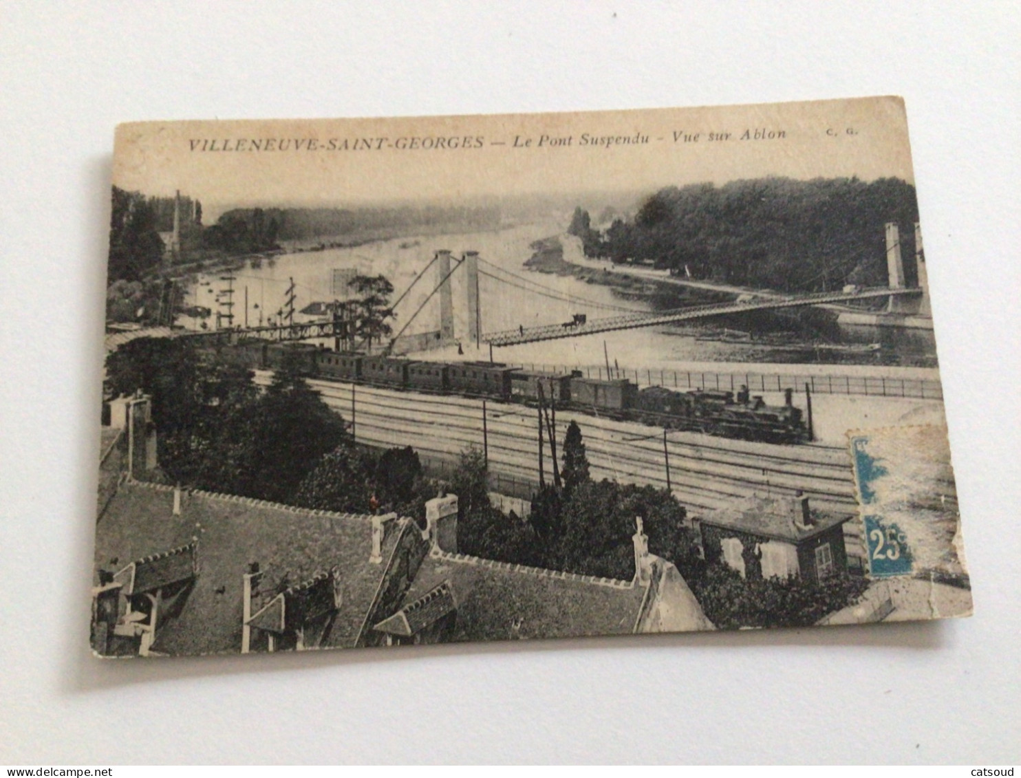 Carte Postale Ancienne Villeneuve-Saint-Georges Le Pont Suspendu Vue Sur Ablon - Villeneuve Saint Georges