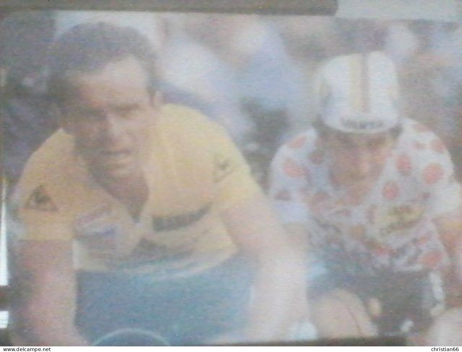 CYCLISME 1986  :PETITE CARTE BERNARD HINAULT EN JAUNE AVEC LUIS HERRERA EN MAILLOT A POIS - Radsport