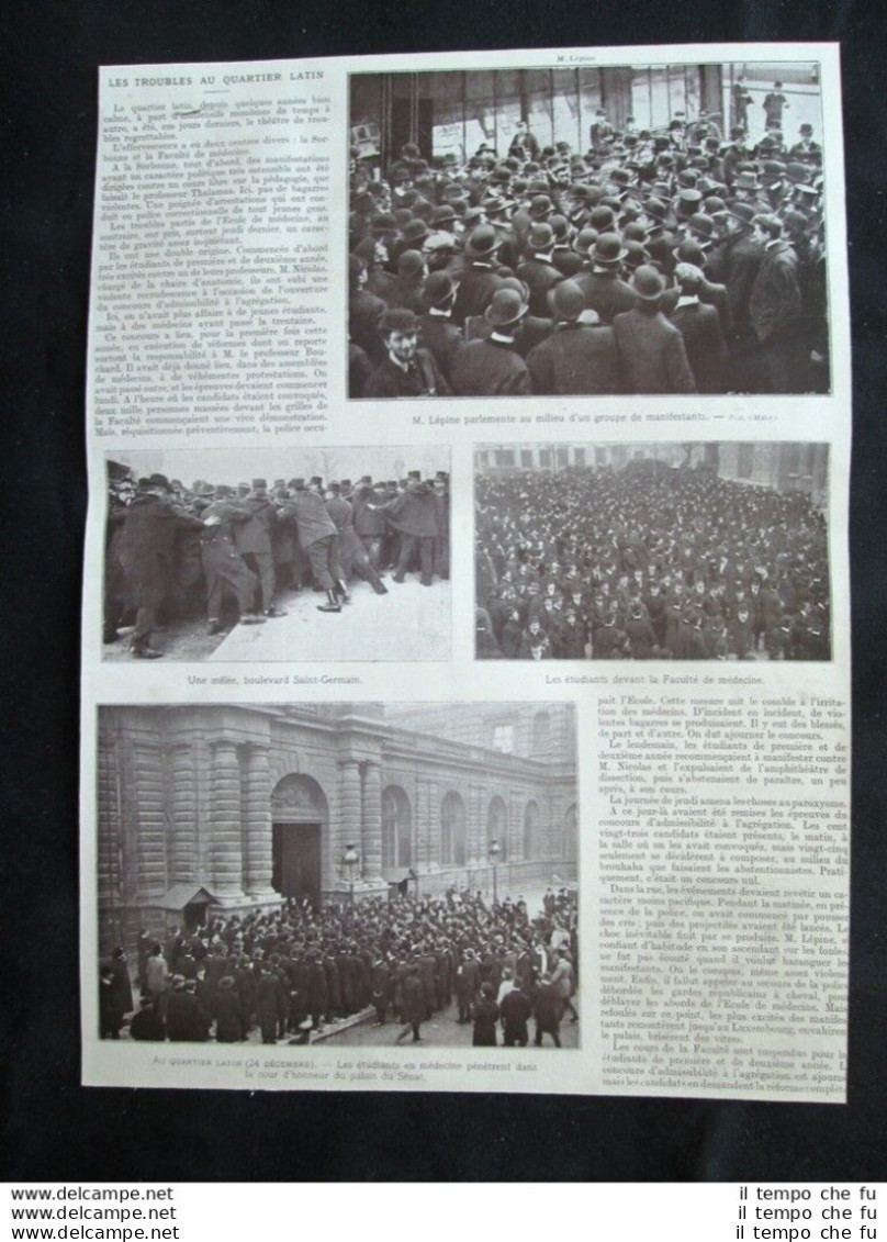 Quartiere Latino Di Parigi: Manifestazione Studenti - Lepine Stampa Del 1909 - Otros & Sin Clasificación