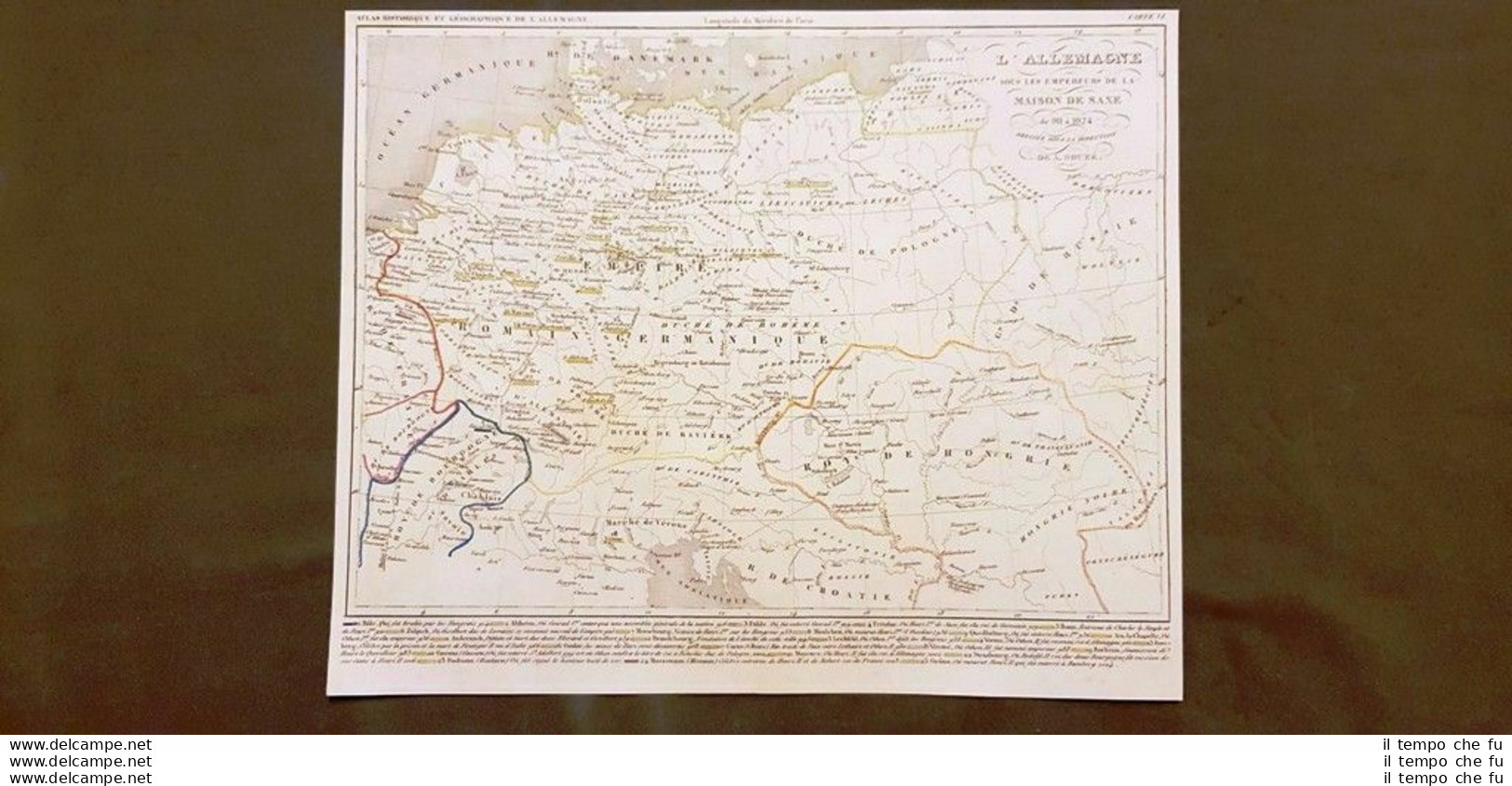 La Germania Sotto Imperatori Di Sassonia 911 - 1024 Carta Geografica 1859 Houze - Geographische Kaarten