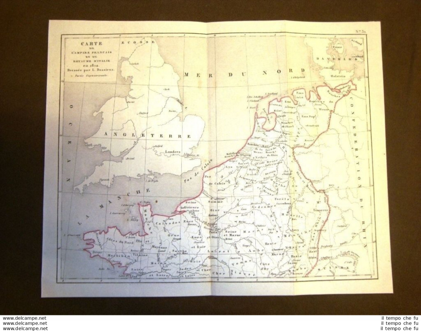 Carta Geografica Mappa Impero Di Francia Regno D'Italia 1812 Nord Incisione 1850 - Cartes Géographiques