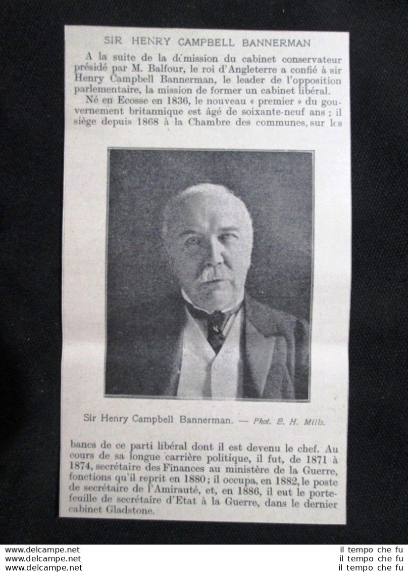 Il Politico Inglese Sir Henry Campbell Bannerman Nel 1905 Stampa Del 1905 - Autres & Non Classés