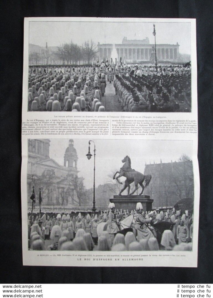 Alfonso XIII Re Di Spagna, Guglielmo II Di Germania A Berlino Stampa Del 1905 - Autres & Non Classés