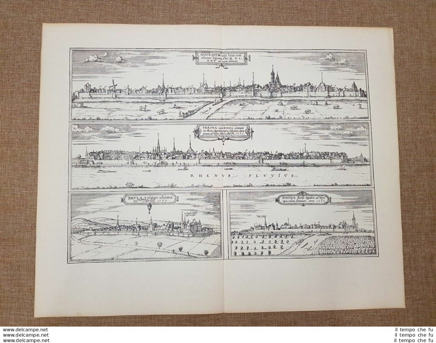 Vedute Città Neuss Bonn Bruhl Zons Germania Anno 1575 Braun E Hogenberg Ristampa - Landkarten