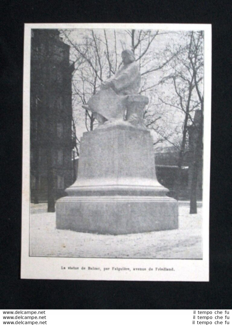 La Statua Di Balzac, Di Falguière, Avenue De Friedland Stampa Del 1902 - Sonstige & Ohne Zuordnung
